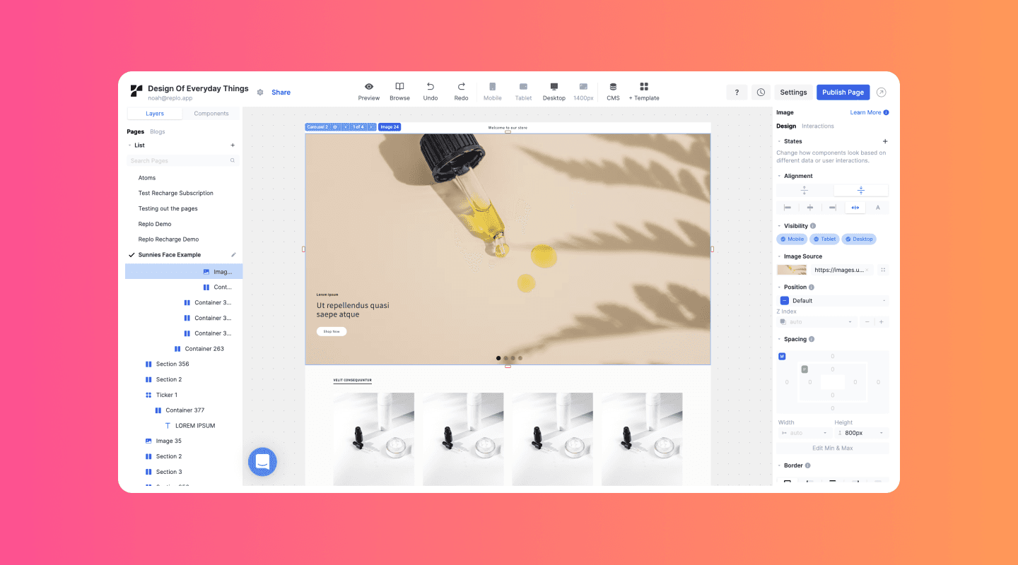 Build a D2C skincare homepage like Sunnies Faces with Replo